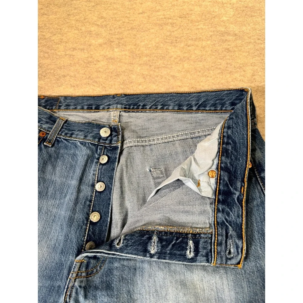 Levis 501 Jeans Mens 36x34 Blue Whiskering Denim Cotton Straight‎ Leg Button Fly